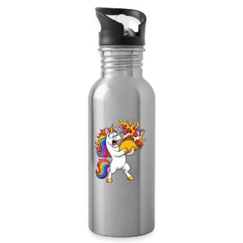 Funny Unicorn Taco Catastrophe - Water bottle with straw - silver - Right