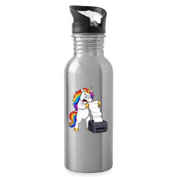 Funny Unicorn Printer Jam Rage - Water bottle with straw - silver - Right