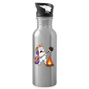 Funny Unicorn Camping Mishap - Water bottle with straw - silver - Right