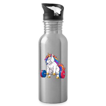 Funny Unicorn Gym Deadlift - Water bottle with straw - silver - Right
