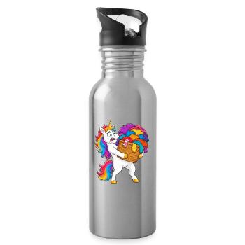 Funny Unicorn Laundry Avalanche - Water bottle with straw - silver - Right