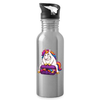 Valise licorne trop chargée - Gourde avec paille intégrée - argent clair - Droite
