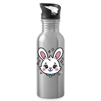 Pastel Star Luminous Bunny - Water bottle with straw - silver - Right