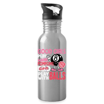 Bad Girl Playing With Balls Billiards Funny - Water bottle with straw - silver - Right