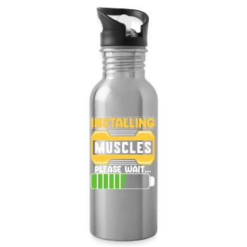 Installing Muscles Please wait Bodybuilding Man - Trinkflasche mit integriertem Trinkhalm - Lightsilver - Rechts