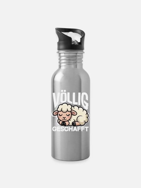 Schaf Völlig Geschafft Müde Schlafen - Trinkflasche mit integriertem Trinkhalm - Lightsilver