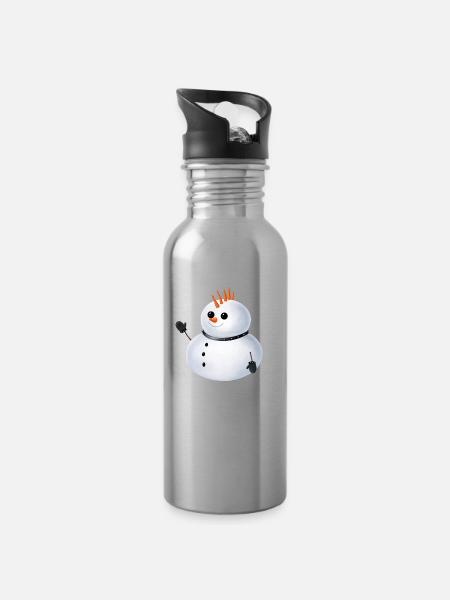 Punk Schneemann - Irokese aus Karotten - Trinkflasche mit integriertem Trinkhalm - Lightsilver