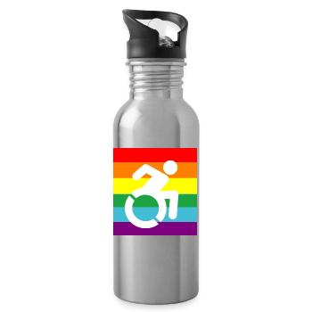 Disabled, Gay, Wheelchair, Pride, LGBTQ # - Water bottle with straw - silver - Right