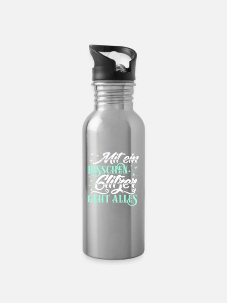Mit ein bisschen Glitzer geht alles - Trinkflasche mit integriertem Trinkhalm - Lightsilver