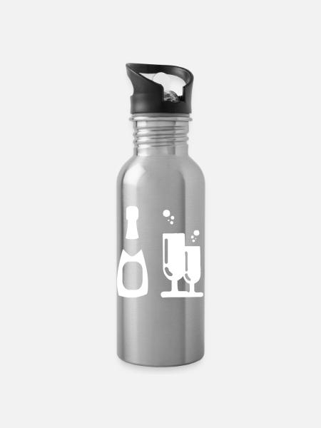 Sekt mit Gläsern - Trinkflasche mit integriertem Trinkhalm - Lightsilver