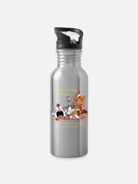 Früher war ich normal ---- Hühnershirt - Trinkflasche mit integriertem Trinkhalm - Lightsilver