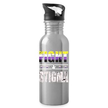 Fight Stigma - LGBTQ - Non-Binary - Water bottle with straw - silver - Right