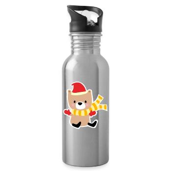 Winter bear with Christmas hat - Water bottle with straw - silver - Right