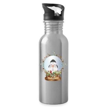 beautiful nostalgic snow globe with snowman - Water bottle with straw - silver - Right