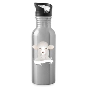 Ein niedliches Schaf als Porträt mit Banner - Trinkflasche mit integriertem Trinkhalm - Lightsilver - Rechts