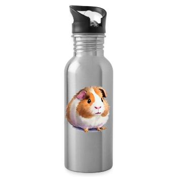 cute guinea pig - Water bottle with straw - silver - Right