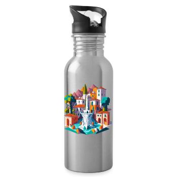 Andalusian village square - Water bottle with straw - silver - Right