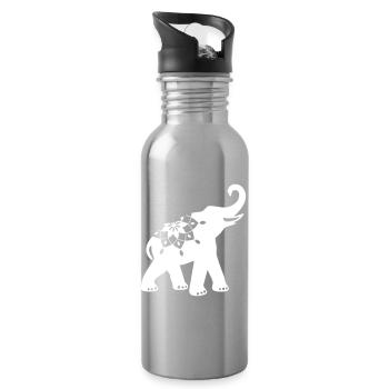 Yoga Elefant Ornament Mandala minimal Indien Tier - Trinkflasche mit integriertem Trinkhalm - Lightsilver - Rechts