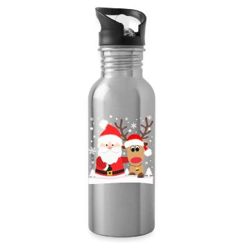 Santa Claus with Reindeer Santa Claus Christmas - Water bottle with straw - silver - Right