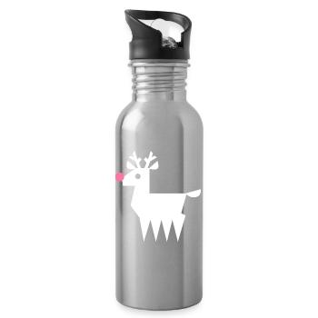 Renne Rudolf L blanc avec nez rose fluo - Gourde avec paille intégrée - argent clair - Droite