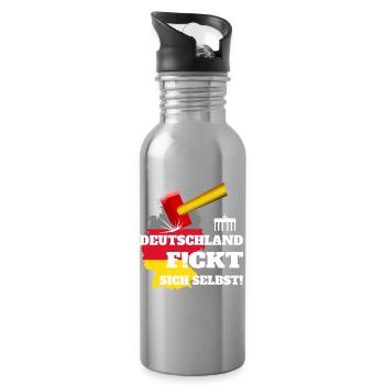 Deutschland F!ckt sich selbst ! - Trinkflasche mit integriertem Trinkhalm - Lightsilver - Rechts