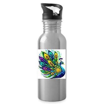 Pfau - Trinkflasche mit integriertem Trinkhalm - Lightsilver - Rechts
