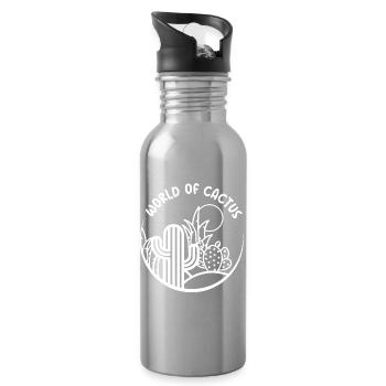 Cactus Plants Nature Landscape Desert Sun Logo - Water bottle with straw - silver - Right
