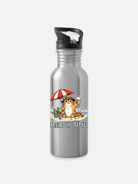 Strandzeit 2 - Trinkflasche mit integriertem Trinkhalm - Lightsilver