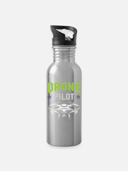 Drohnen-Pilot - Trinkflasche mit integriertem Trinkhalm - Lightsilver