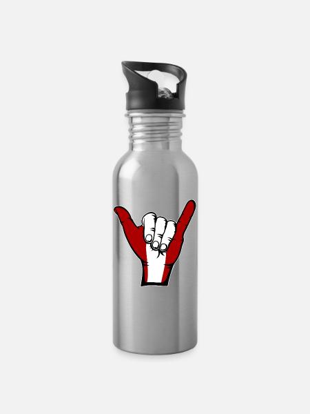 Peru Flagge Surfing Symbol - Trinkflasche mit integriertem Trinkhalm - Lightsilver