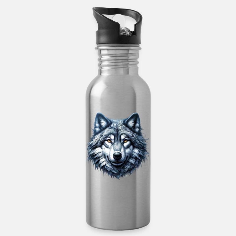 Wolf - Trinkflasche mit integriertem Trinkhalm - Lightsilver