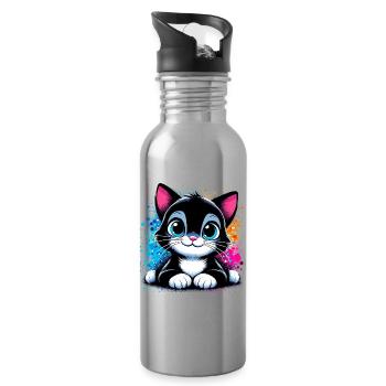 Katze - Trinkflasche mit integriertem Trinkhalm - Lightsilver - Rechts