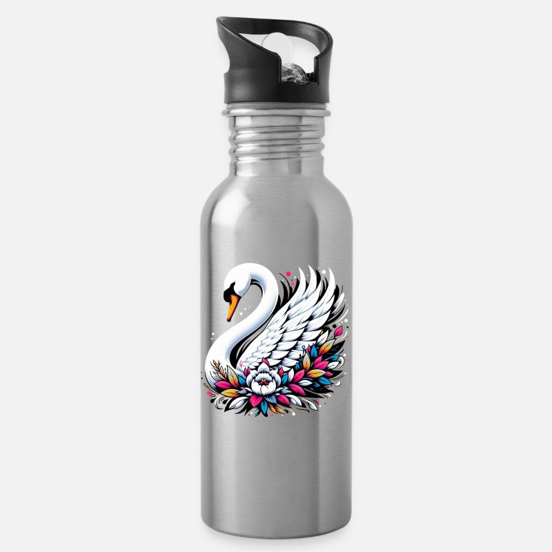 Schwan - Trinkflasche mit integriertem Trinkhalm - Lightsilver