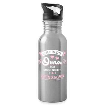 Ich bin die Oma ich muss nicht nein sagen - Trinkflasche mit integriertem Trinkhalm - Lightsilver - Rechts