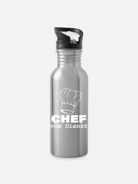 CHEF VOM DIENST - Trinkflasche mit integriertem Trinkhalm - Lightsilver