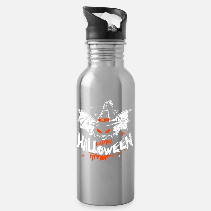 Chauve-souris d’Halloween avec chapeau de sorcière - Fun Design - Gourde avec paille intégrée - argent clair
