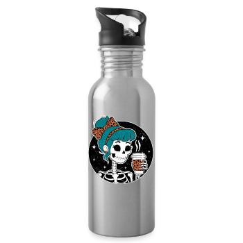 Funny Mexican Skeleton with Latte Coffee Halloween - Water bottle with straw - silver - Right