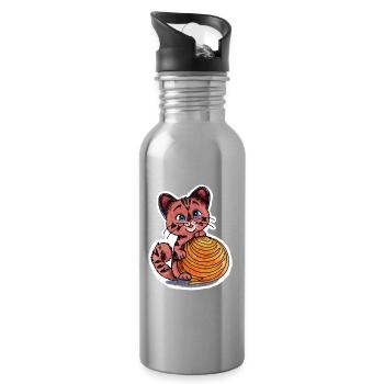 Petit chaton avec une pelote de laine - Gourde avec paille intégrée - argent clair - Droite