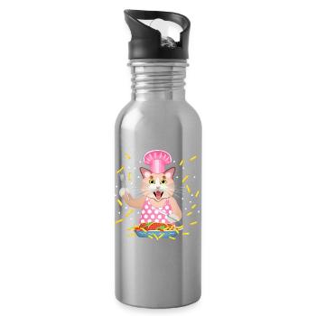 greedy cat - Water bottle with straw - silver - Right
