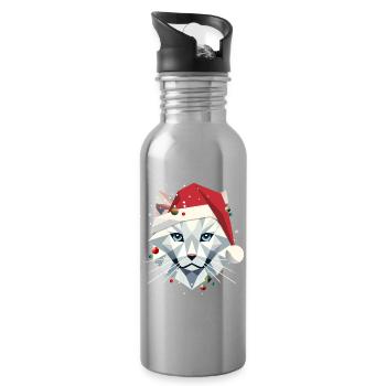Chat de Noël en tant que Père Noël dans un style moderne - Gourde avec paille intégrée - argent clair - Droite