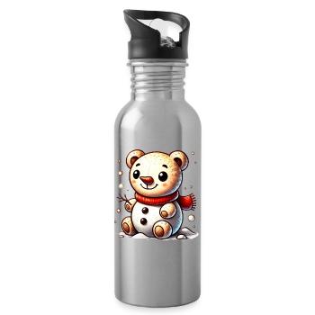 Schneemann-Bär mit Schal – Niedliches Wintermotiv - Trinkflasche mit integriertem Trinkhalm - Lightsilver - Rechts