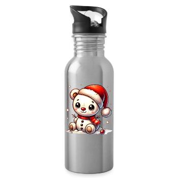 Schneemann-Bär mit Mütze - niedliches Wintermotiv - Trinkflasche mit integriertem Trinkhalm - Lightsilver - Rechts