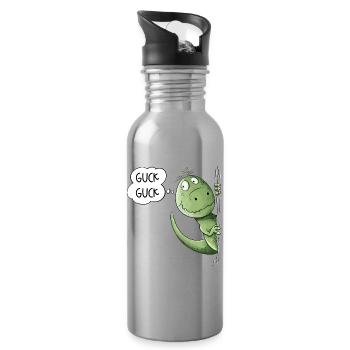 Guck Guck T-Rex Dino I Tyrannosaurus Dinosaurier - Trinkflasche mit integriertem Trinkhalm - Lightsilver - Rechts