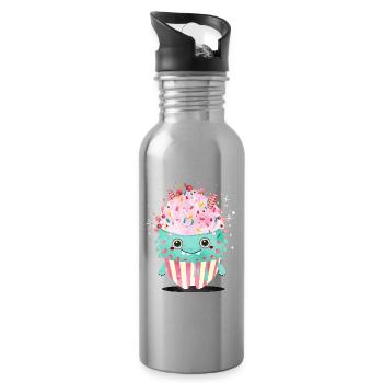 Cute Cupcake Monster – Cute and Playful - Water bottle with straw - silver - Right