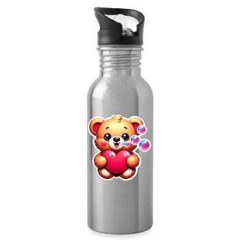 Teddybär mit Herz und Seifenblasen - Trinkflasche mit integriertem Trinkhalm - Lightsilver - Rechts