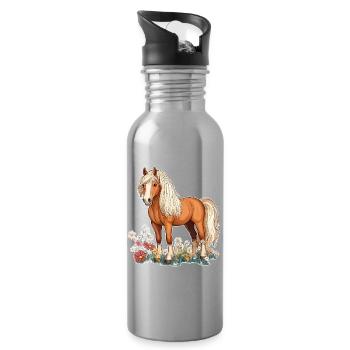 Pferd auf Wiese - Trinkflasche mit integriertem Trinkhalm - Lightsilver - Rechts