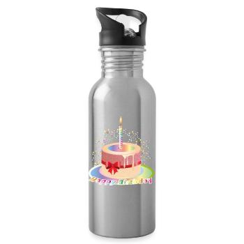Buntes Geburtstags-Törtchen Motiv mit Kerze - Trinkflasche mit integriertem Trinkhalm - Lightsilver - Rechts