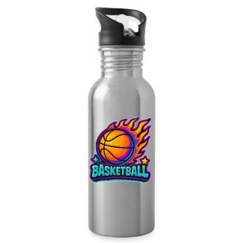 Basket-ball enflammé aux couleurs tendance - Gourde avec paille intégrée - argent clair - Droite