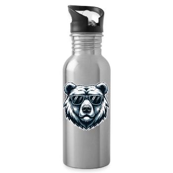 Bear with Sunglasses Urban Vector - Water bottle with straw - silver - Right