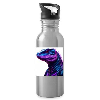 Futuristische Echse in Neonfarben - Trinkflasche mit integriertem Trinkhalm - Lightsilver - Rechts